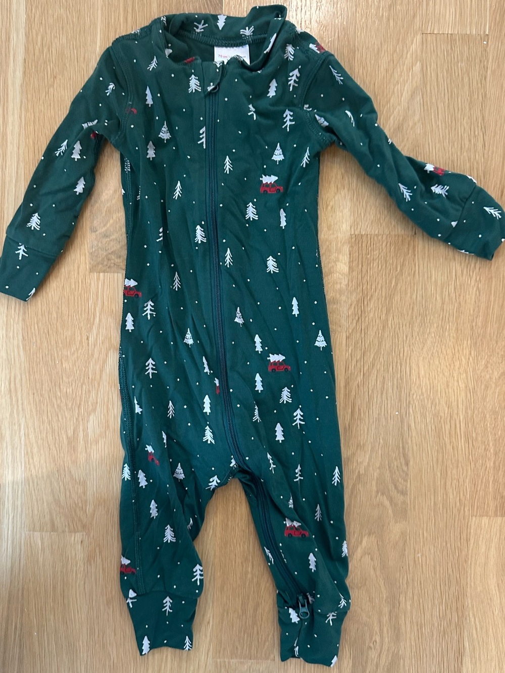 Hanna Andersson Kids Christmas Forest Print One-Piece Pajamas - Green, 6-12 Mon